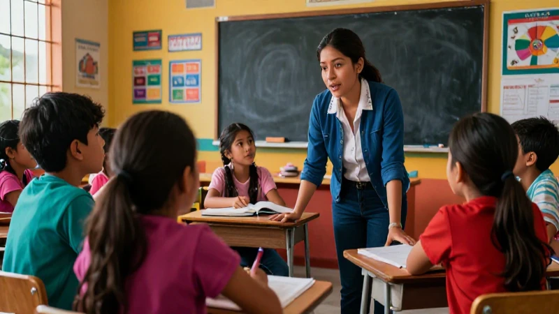 Guía apasionada en aula mexicana vibrante