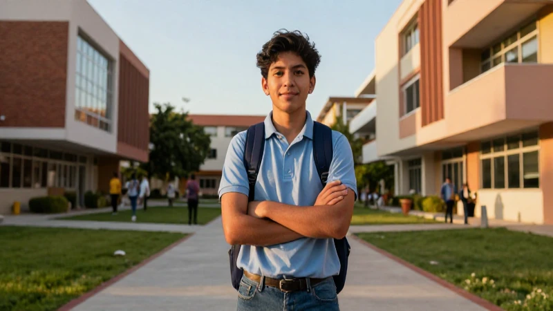 Estudiante mexicano confiado en campus universitario