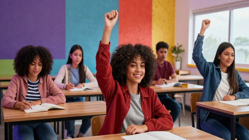 Joven mexicana exitosa en aula moderno
