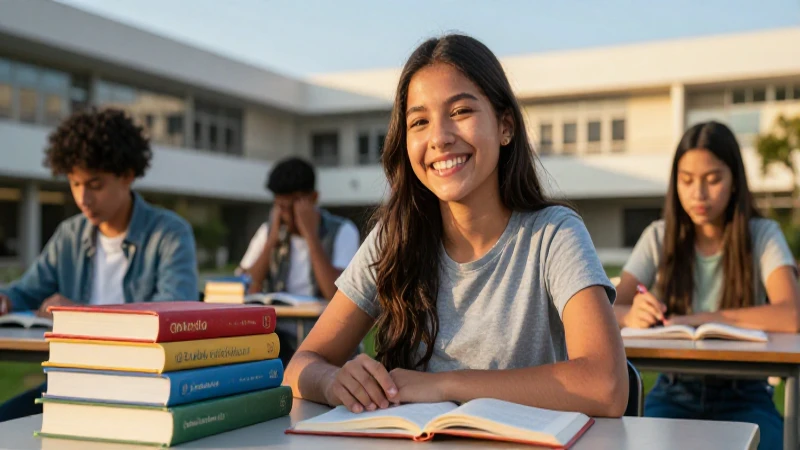 Joven estudiante mexicano sonríe en campus bajo luz dorada