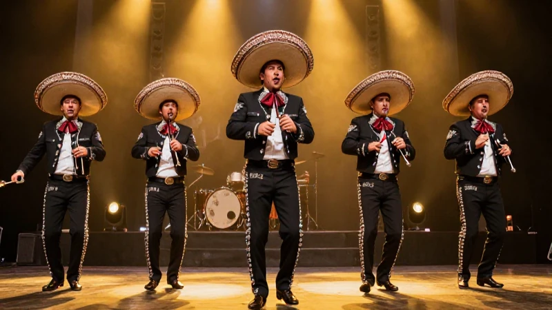 Mariachi dinámico con iluminación dorada impactante