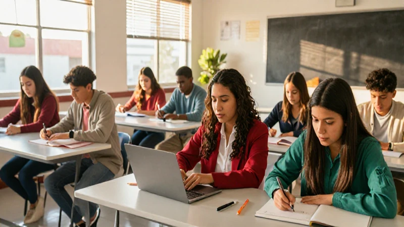 Estudiante mexicano en clase moderna con luz dorada