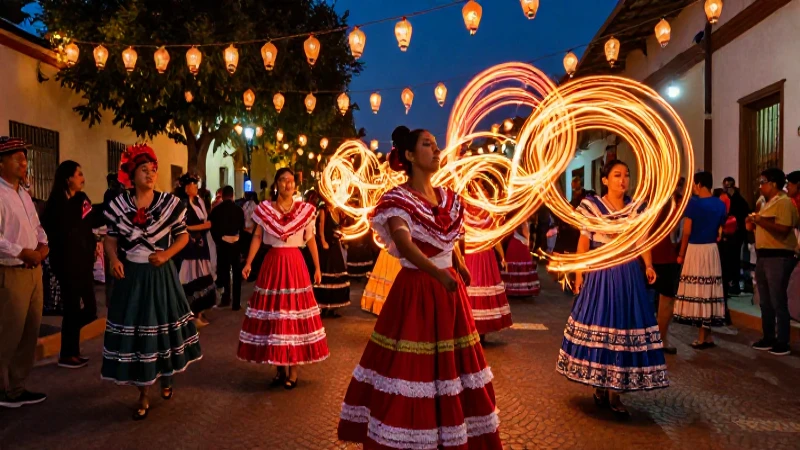 Festival mexicano vibrante con iluminación dramática
