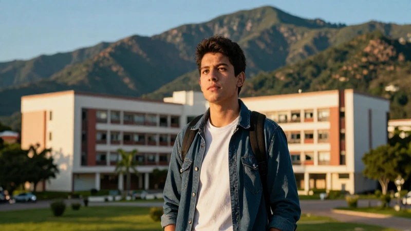 Estudiante mexicano en campus con luz dorada