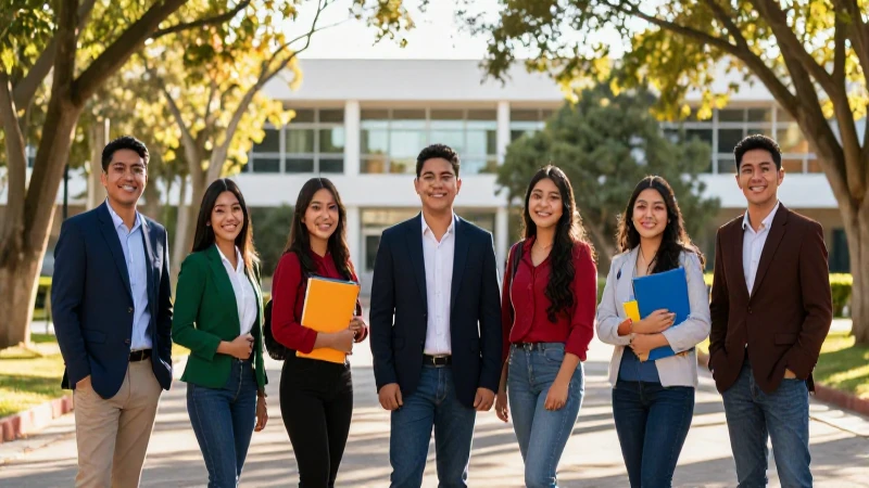 Estudiantes mexicanos en campus moderno