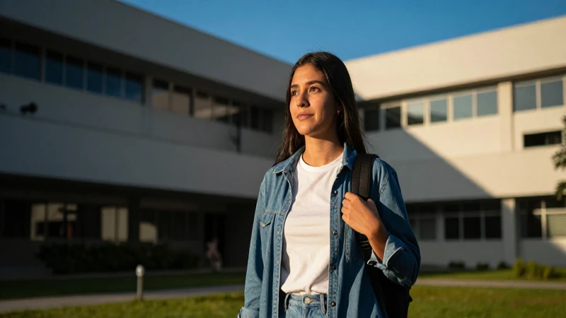 Estudiante mexicano en campus con luz dramática