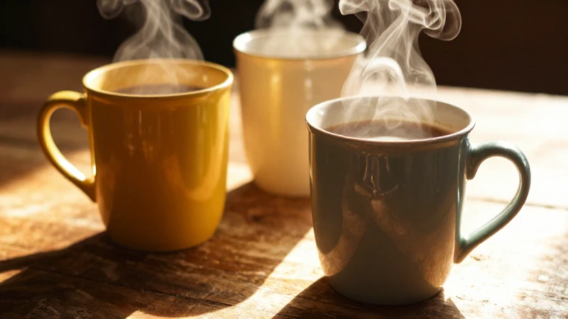 Café caliente matutino con luz dorada
