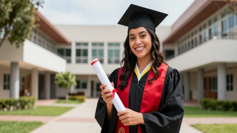 Joven universitario graduado en campus moderno