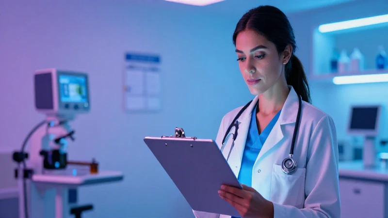 Médica mexicana moderna con portapapeles brillante