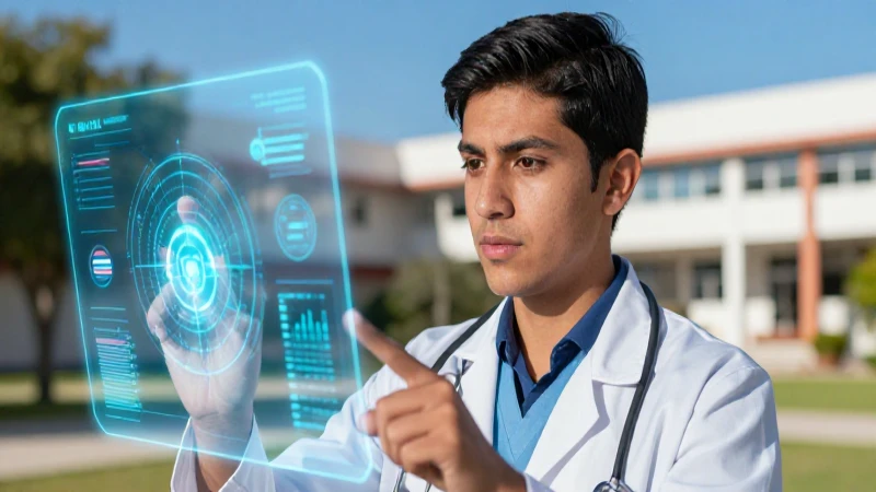 Estudiante enfocado en datos holográficos
