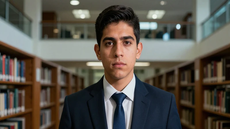 Estudiante mexicano en biblioteca universitaria profesional