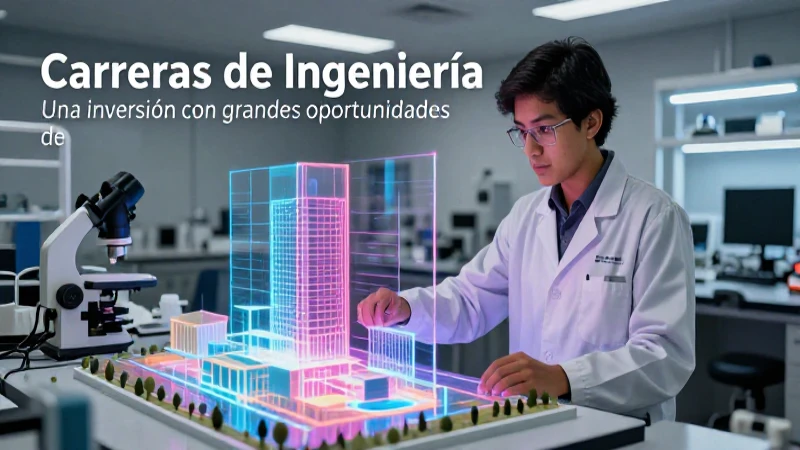 Estudiante de ingeniería con modelo holográfico en laboratorio