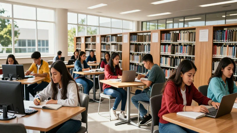Estudiantes mexicanos en biblioteca moderna y vibrante