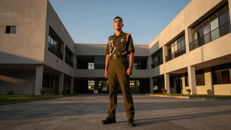 Joven cadete mexicano decidido en luz dorada