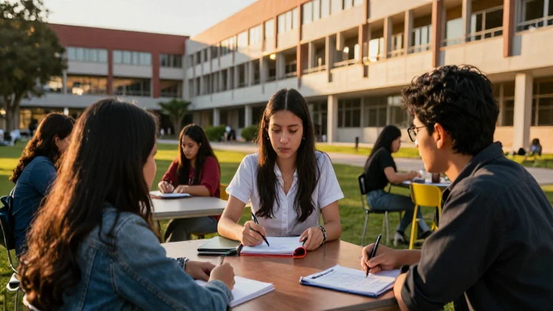 Estudiantes universitarios en un campus moderno y brillante