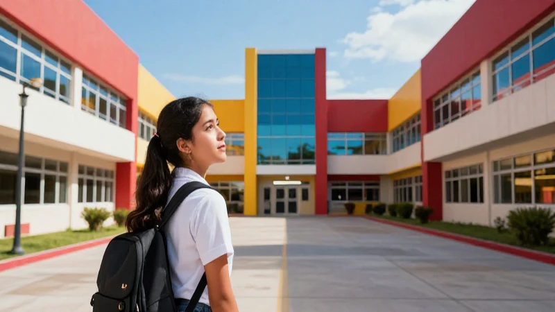 Estudiante mexicano en campus escolar moderno