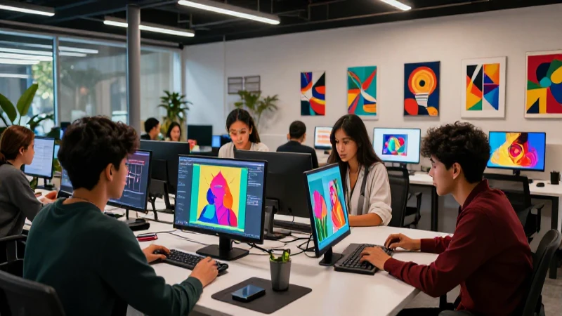 Estudiantes mexicanos diseñan arte digital vibrante en un campus moderno
