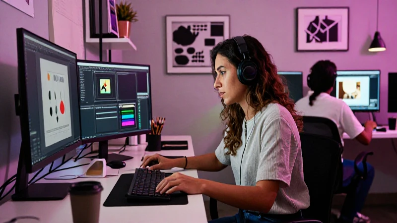 Estudiante de diseño creativo en estudio moderno