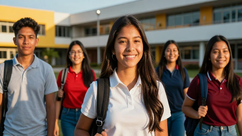 Estudiantes mexicanos en campus moderno y vibrante