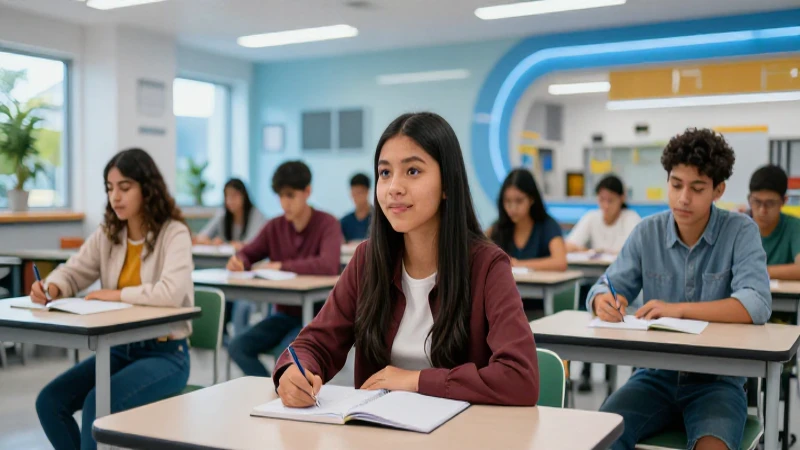 Estudiantes mexicanos modernos en campus escolar futurista