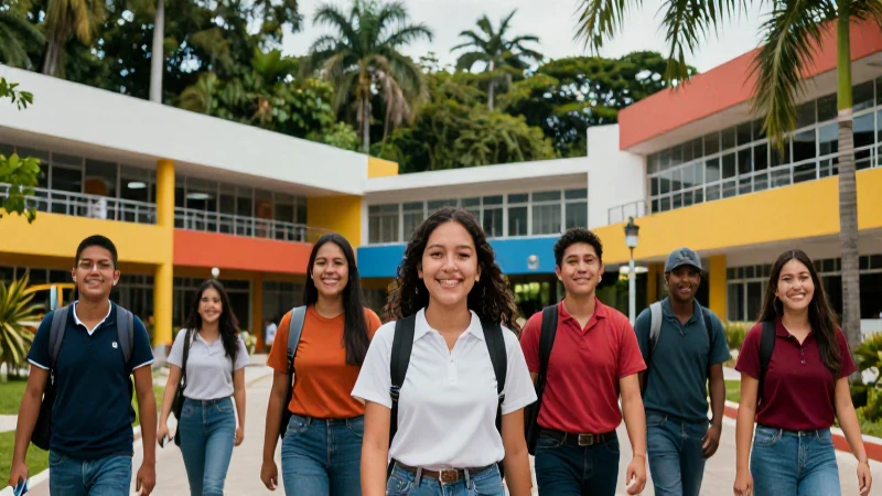 Estudiantes mexicanos sonrientes en campus vibrante