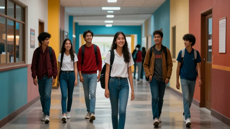 Estudiantes mexicanos exitosos y sonrientes en el colegio