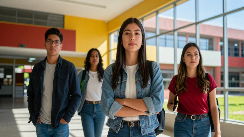 Estudiante mexicana confiada en campus moderno