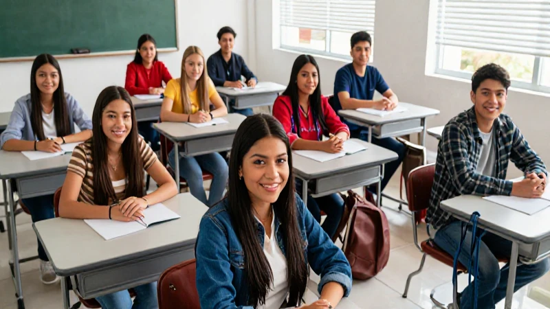 Estudiantes mexicanos felices en moderno aula