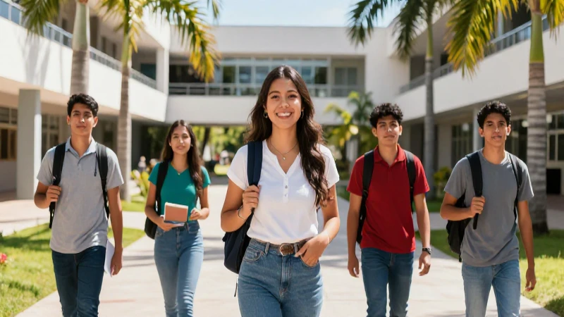 Estudiantes mexicanos exitosos bajo luz vibrante