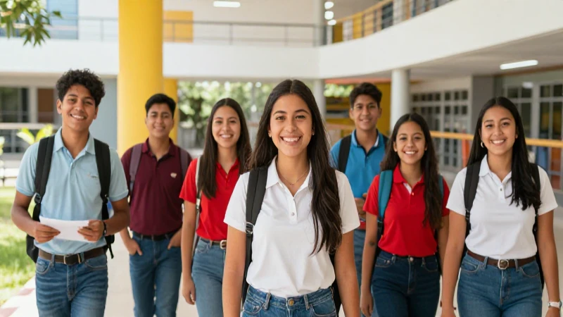Estudiantes mexicanos felices en campus moderno