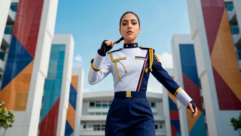 Joven estudiante mexicano futurista con uniforme moderno