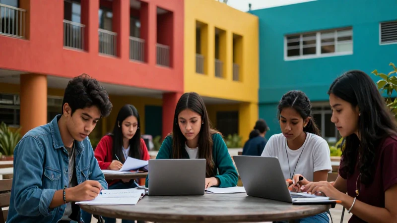 Estudiantes mexicanos estudian en campus moderno