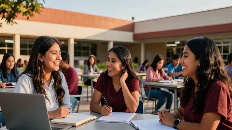 Mexican profesores jóvenes son alegres en campus moderno