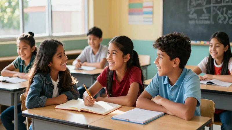 Niños mexicanos felices en aula moderna