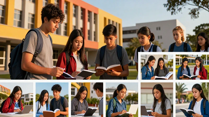 Jóvenes mexicanos estudian en campus moderno