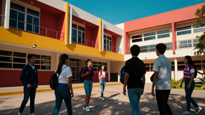 Estudiantes mexicanos en moderno campus arquitectónico