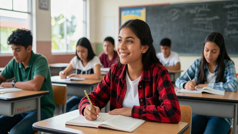 Felices estudiantes mexicanos en aula moderna