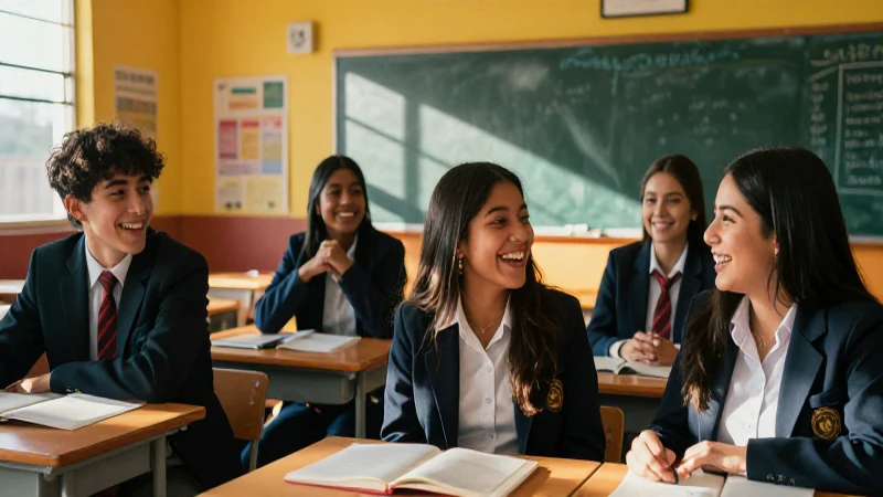 Adolescentes mexicanos ríen en clases modernas de Tijuana