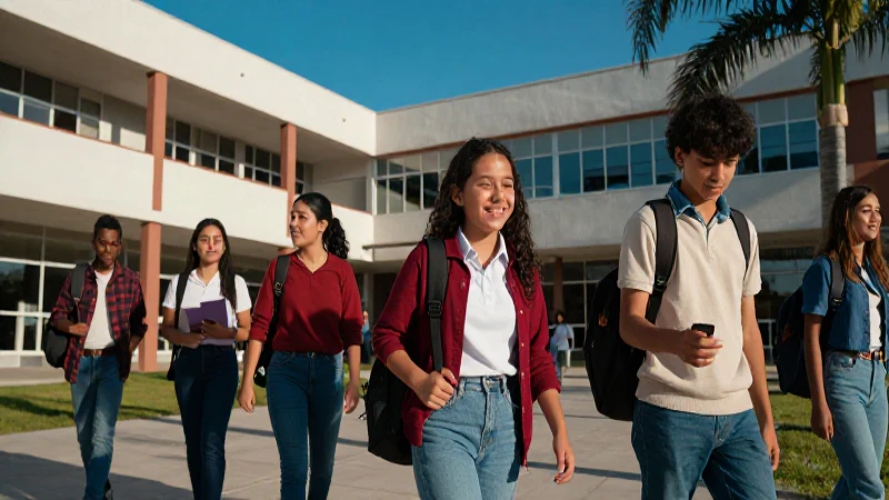 Estudiantes mexicanos en campus moderno y vibrante