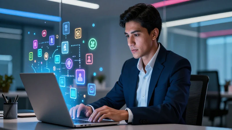 Joven profesional mexicano en oficina tecnológica