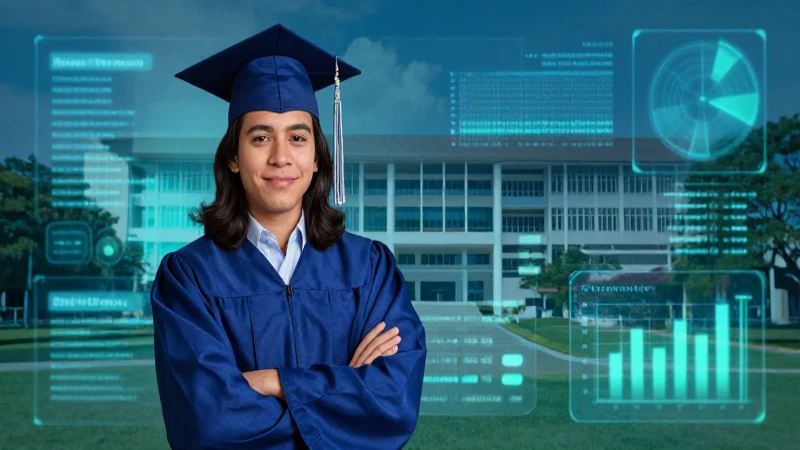 Estudiante mexicano y visualización de datos abstracta vibrante