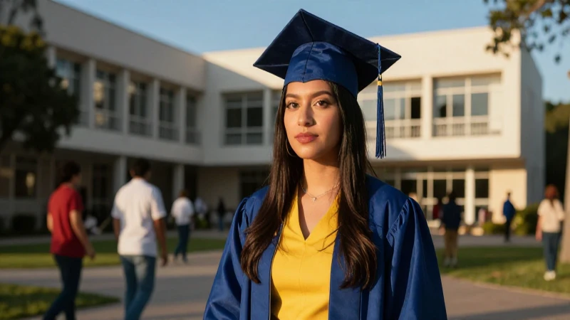 Joven graduada mexicana en campus