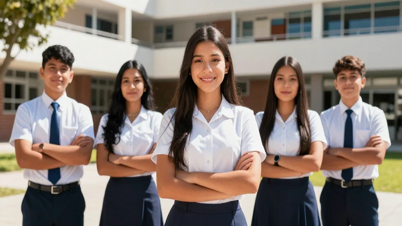 Estudiantes mexicanos modernos en un campus escolar soleado