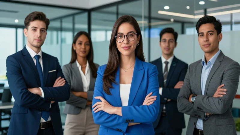 Profesionales mexicanos exitosos en oficina moderna