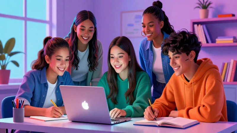 Estudiante mexicano sonriente estudiando en laptop