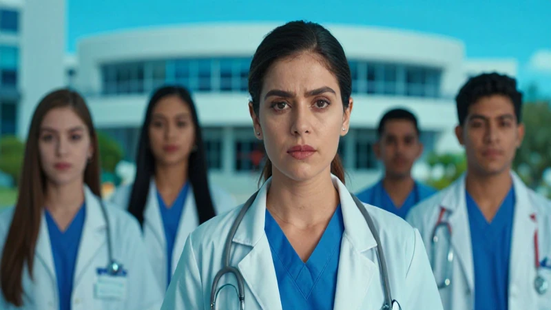 Estudiante mexicana médica en campus futurista