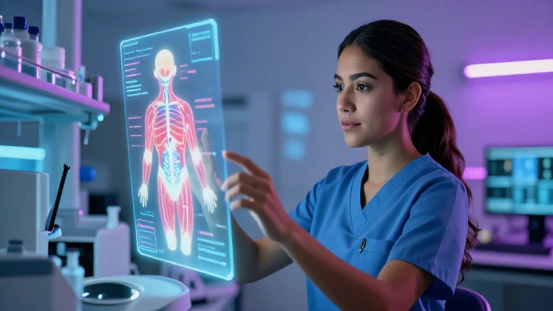 Estudiante de medicina interactúa con holograma avanzado
