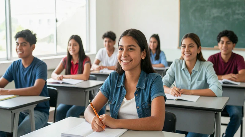 Estudiantes mexicanos sonríen en aula moderna