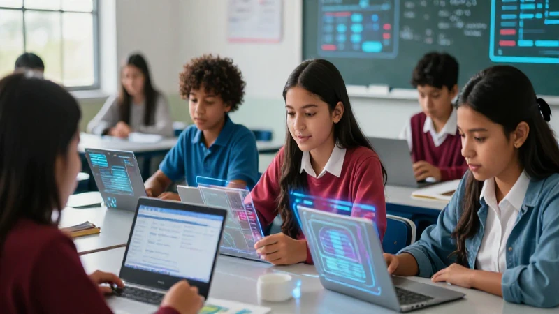 Estudiantes mexicanos aprenden digitalmente en clase moderna