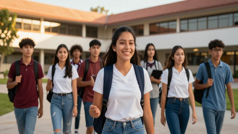 Estudiantes mexicanos vibrantes en campus moderno